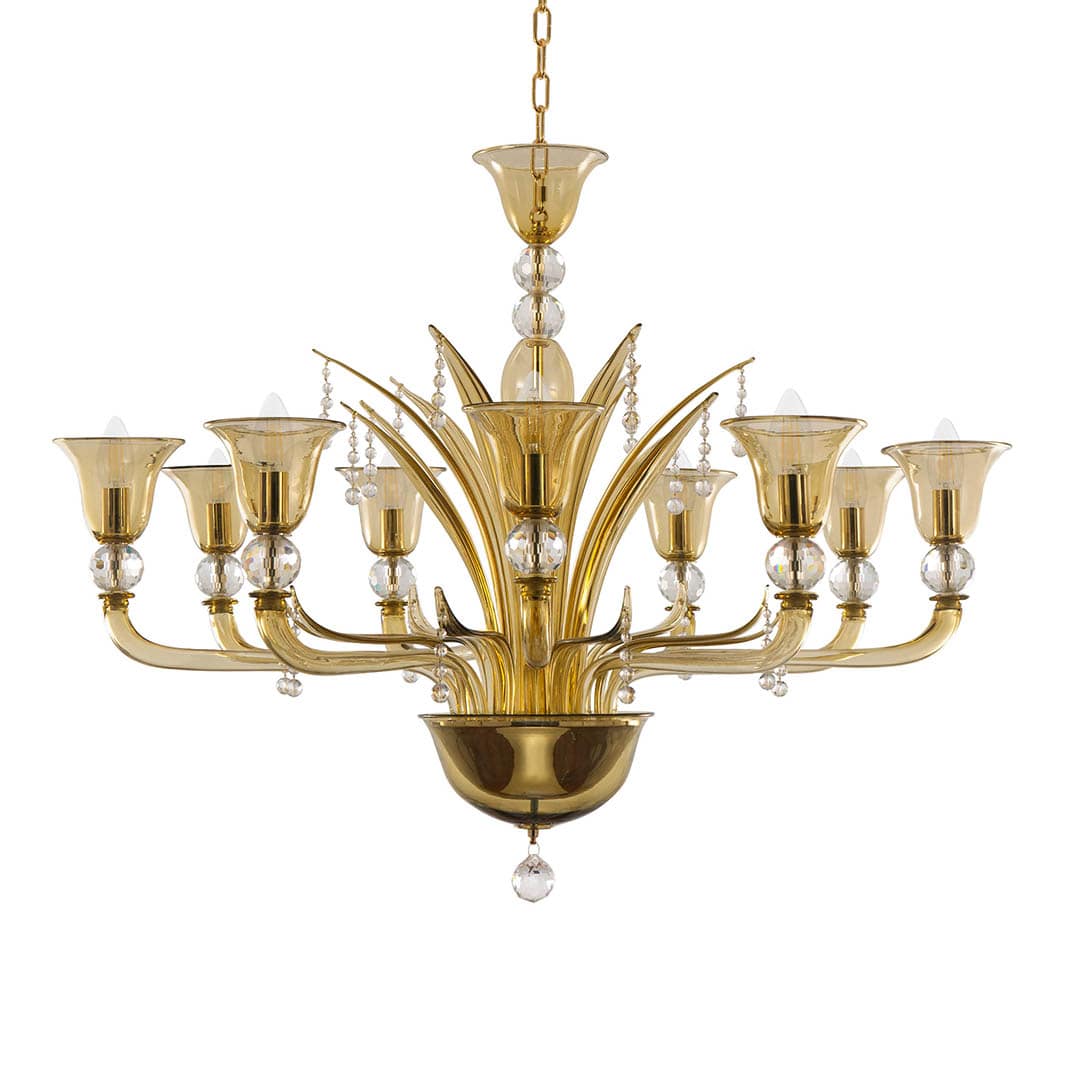 Artistic glass chandelier with pendant crystals Multiforme